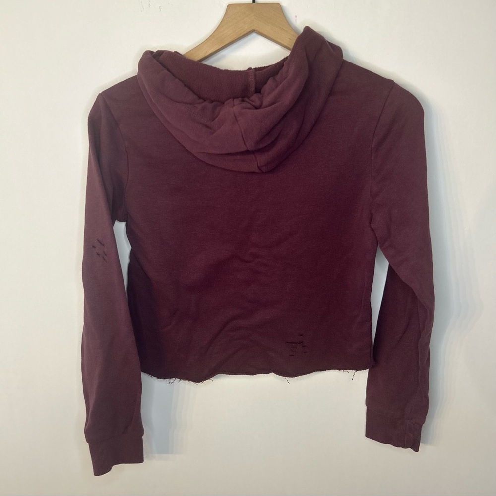 Garage Women’s Burgundy Distressed Cropped Hoodie, Size XS - Picture 7 of 11